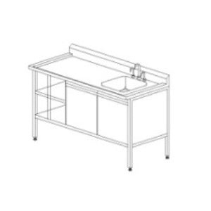 Mesa alta MSI de 180 cm con fregadero izquierdo, trampa para yeso y vitrina, medidas 180x70x90 cm, sin accesorios.