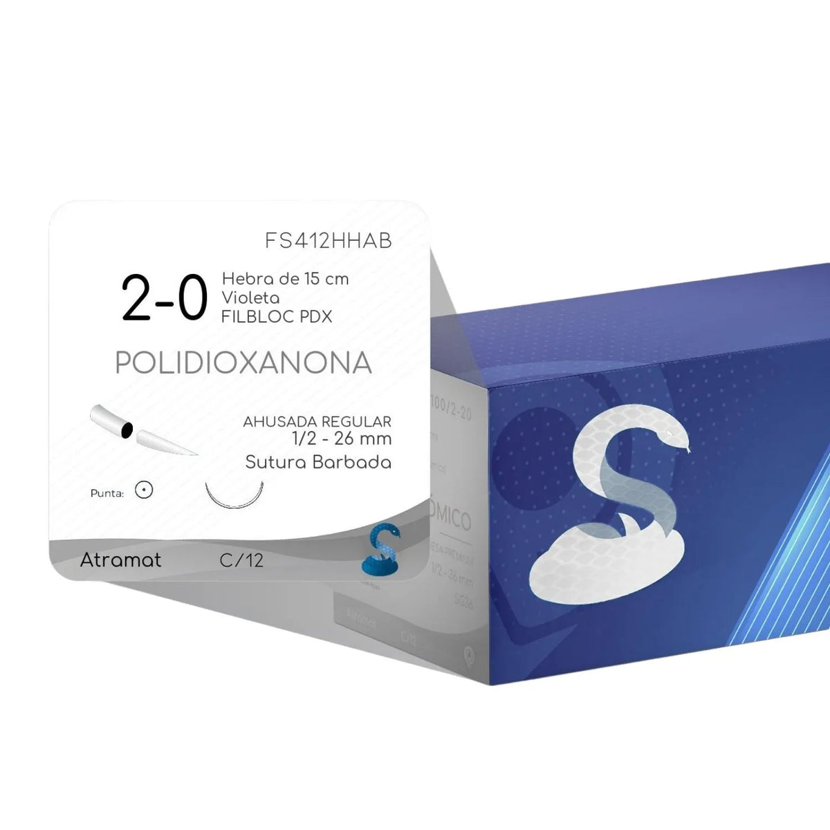Sutura barbada USP 2-0 de Beracah Medica con aguja ahusada de 26 mm y 15 cm, ideal para cierre de heridas médicas.