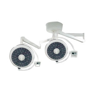 Lámpara doble para quirófano LED ecoStar 600+600 de Beracah Médica, iluminación brillante y moderna para salas de cirugía.