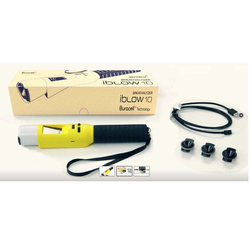 Alcoholímetro Beracah Medica iBlow 10 sin boquillas, sensor de alcohol, diseño compacto para detección precisa de alcohol en aire.