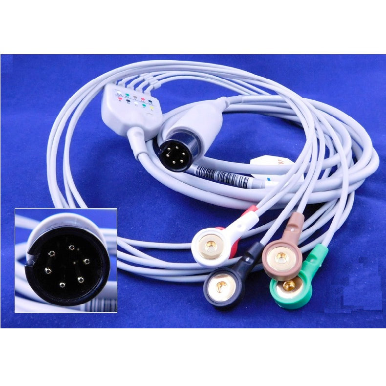 Cable de 6 pines con conector recto fijo de 5 derivaciones (Ref. Welch Allyn 08-0313-00)