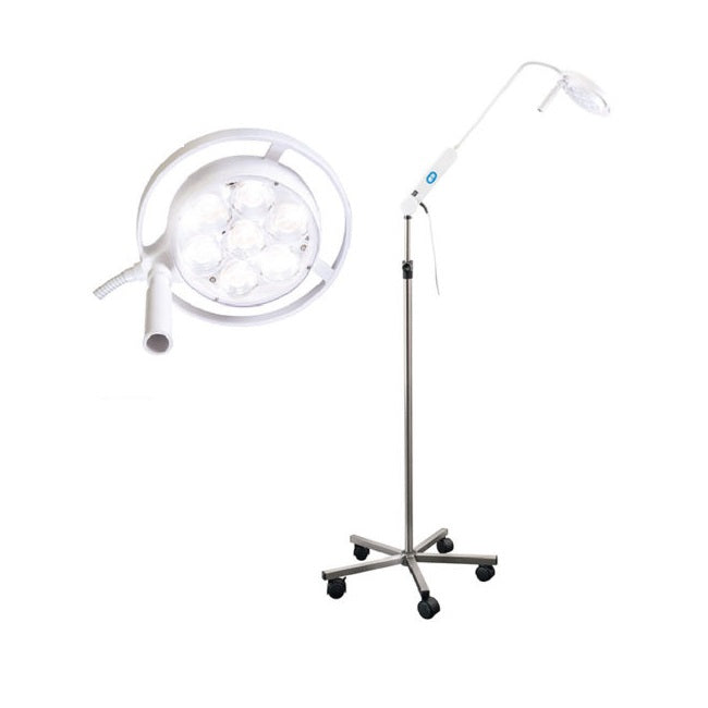 Lámpara de enfoque fijo KaWe MASTERLIGHT® 15 con 7 LEDs, soporte de acero inoxidable, para examinación médica.