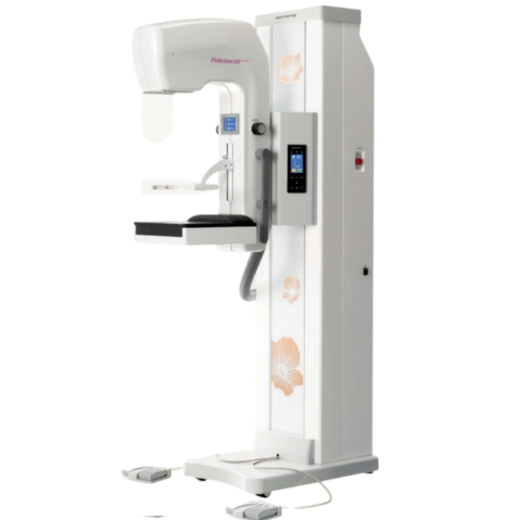 Imagen del mastógrafo digital PinkView DR Plus de Beracah Medica con torre de magnificación desmontable, equipo de imagenología.