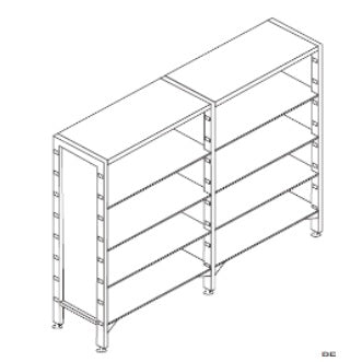 Anaquel fijo MSI de 45 cm de Beracah Médica, en vista frontal, con dimensiones de 165-170 x 220 x 45 cm