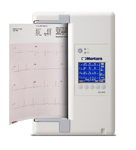 Electrocardiografo en reposo Beracah Medica ELI230WAM con pantalla LCD a color y 3 canales para análisis del corazón.