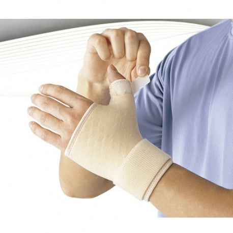 Muñequera con pulgar de la marca Beracah Medica, soporte ajustable para la muñeca y el pulgar en color negro.