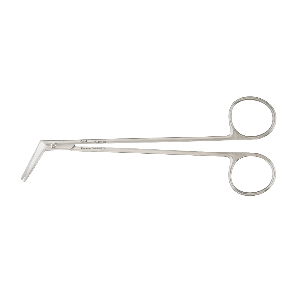 Tijeras DEBAKEY-POTTS de 16 cm de Beracah Medica en ángulo de 60 grados, con mango roma para cirugía y precisión.