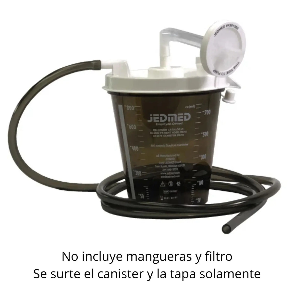 Frasco para succión con tapa de la marca Beracah Médica, envase de plástico para equipos de aspiración.