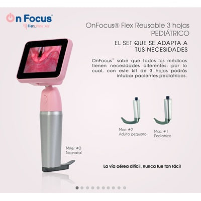 Videolaringoscopio portátil Beracah Medica Flex Pink Air con 3 hojas reusables para intubación fácil y visualización de la laringe.