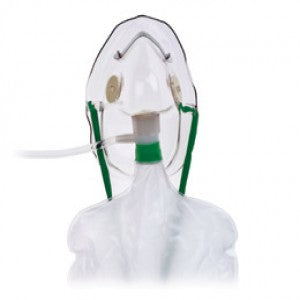 Mascarilla para oxígeno no-rehinalación con válvula de seguridad de Beracah Médica, caja con 50 unidades para uso adulto.