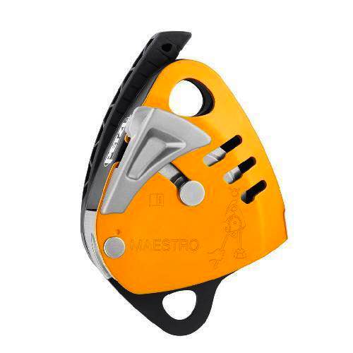 Descensor con polea bloqueadora Beracah Medica Maestro® S para cuerda de 10.5 a 11.5mm, usado en rescate y seguridad.