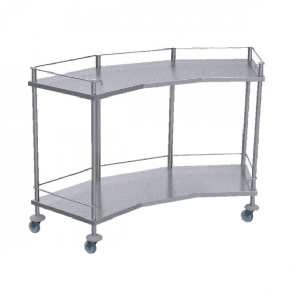 Mesa riñón MSI de Beracah Medica con entrepaño de acero inoxidable, superficie resistente y diseño funcional para uso médico.