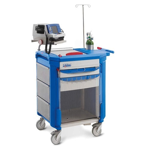 Carro rojo para emergencias de plastico con 2 cajones altura de 39" Lifeline