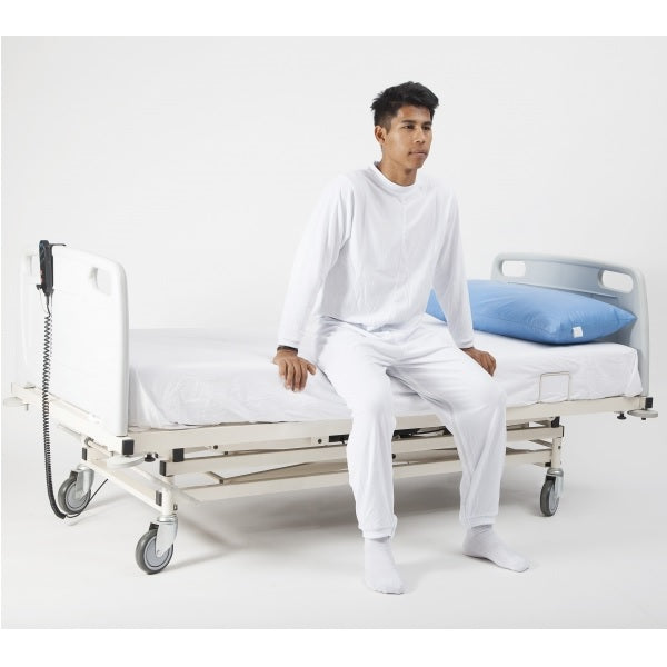 Pijama de incontinencia de manga larga de Beracah Medica, talla L, ropa cómoda para cuidado del paciente, color azul claro.