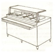 Mesa caliente MSI de 159 cm para vapor con 4 charolas, beracah medica, superficie de acero inoxidable y controles de temperatura.
