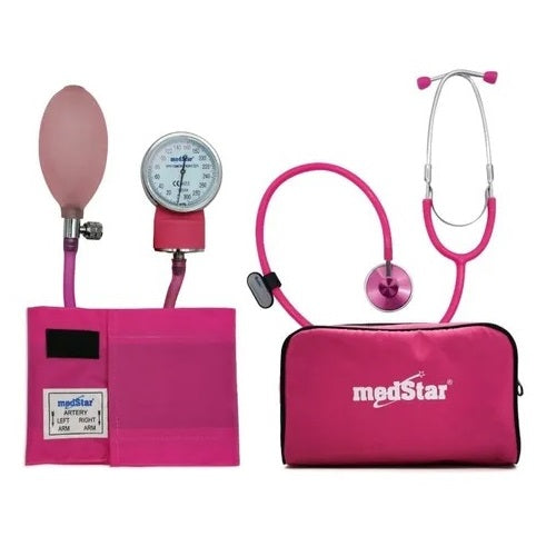 Juego de baumanómetro aneroide rosa y estetoscopio de una campana, diagnóstico médico portátil y profesional de Beracah Medica.
