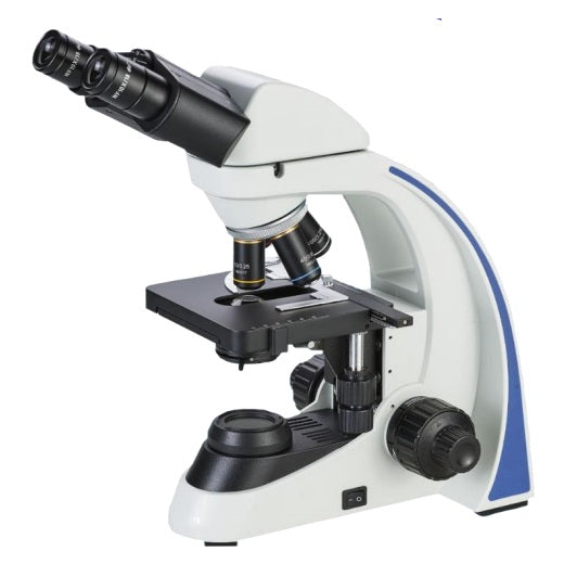 Microscopio binocular compuesto Beracah Medica Prisma 209 con lentes y controles visibles en la imagen.