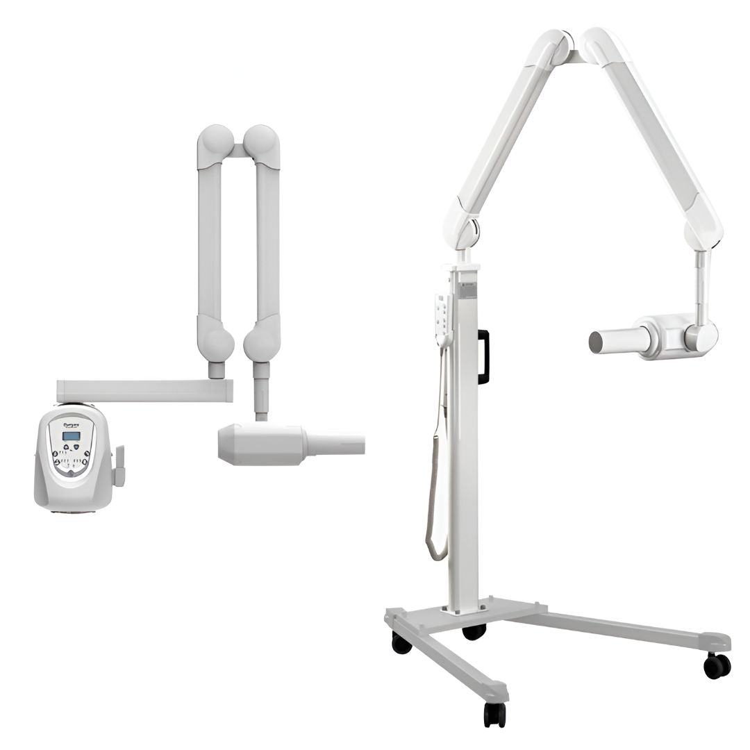 Equipo de Rayos X dental modelo RAY68 de Beracah Medica, con soporte de muro o pedestal, listo para uso odontológico.