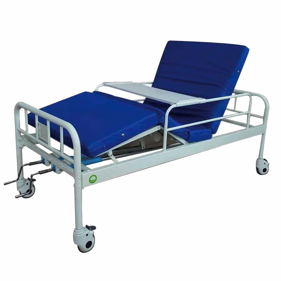 Cama para hospital básica con mesa de alimentos y colchon