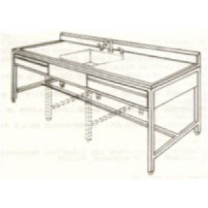 Mesa alta de 180 cm MSI de Beracah Medica con fregadero central y cajones para almacenamiento.