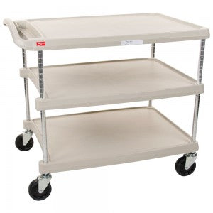 Carro utilitario MSI Beracah Medica con 3 repisas, medidas 59.51x87.31x90 cm, en color gris y estructura metálica robusta.