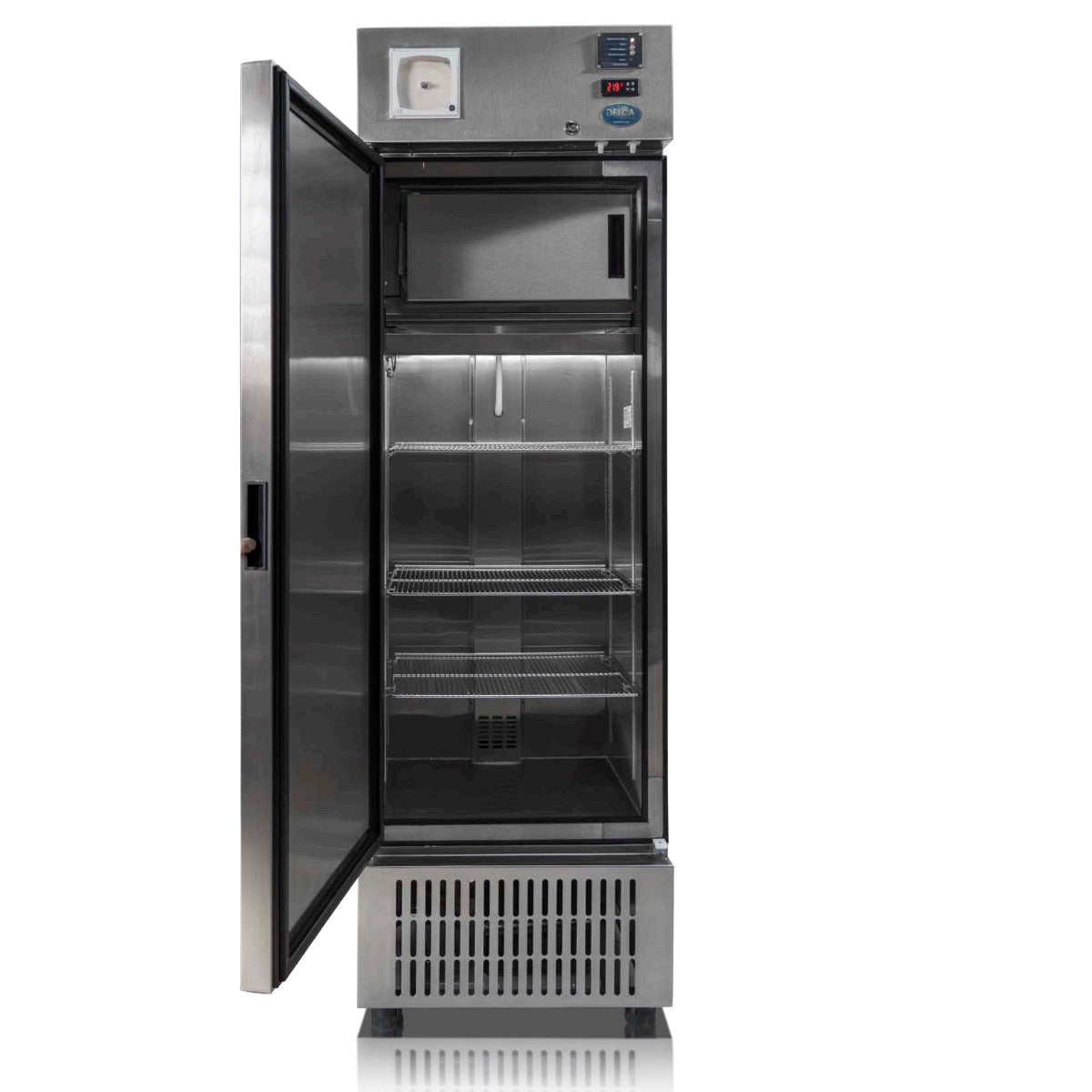 Refrigerador para vacunas Beracah Medica de 17.6' con congelador, puerta sólida y graficador para almacenamiento de medicamentos.