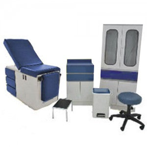 Juego de consultorio ginecológico Innova Michel MSI de 6 piezas con vitrina doble, marca Beracah Medica, equipo médico clínico.