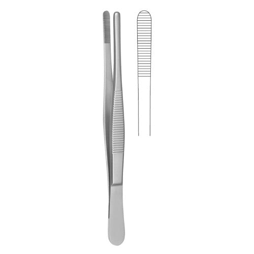 Pinzas de disección sin dientes de 11 cm de la marca Beracah Médica, herramienta quirúrgica para manipulación precisa.