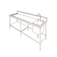 Mesa MSI de 230 cm con respaldo y fregadero derecho, estructura robusta y superficie resistente para uso médico.