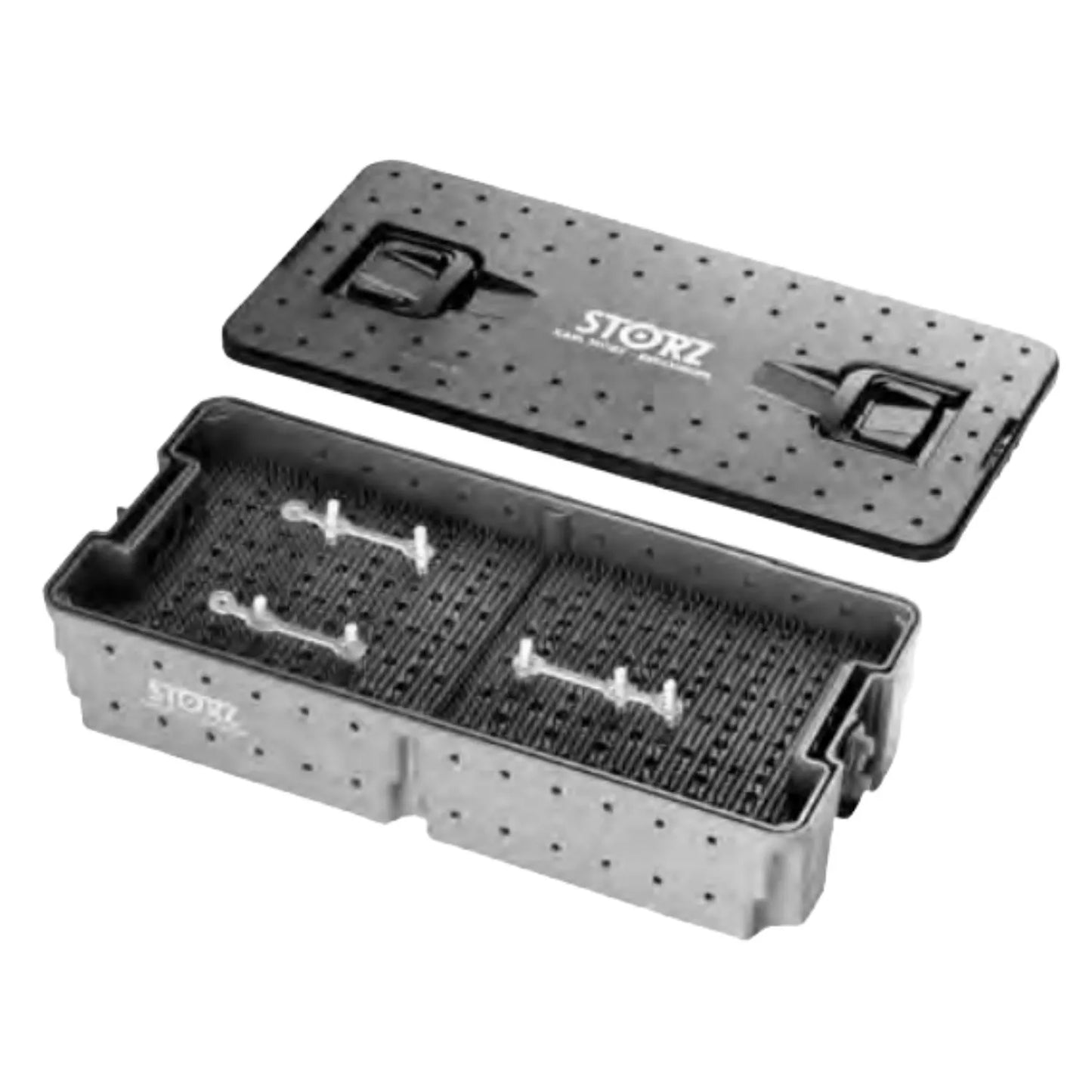 Cajas para esterilizar de plástico Beracah Medica, con 2 niveles, tapa transparente y perforaciones para almacenamiento y esterilización.