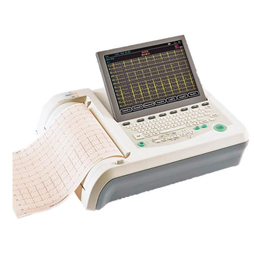 Electrocardiografo de 12 canales MSI Beracah Medica con pantalla LCD de 10 pulgadas, dispositivo médico para monitoreo cardíaco.