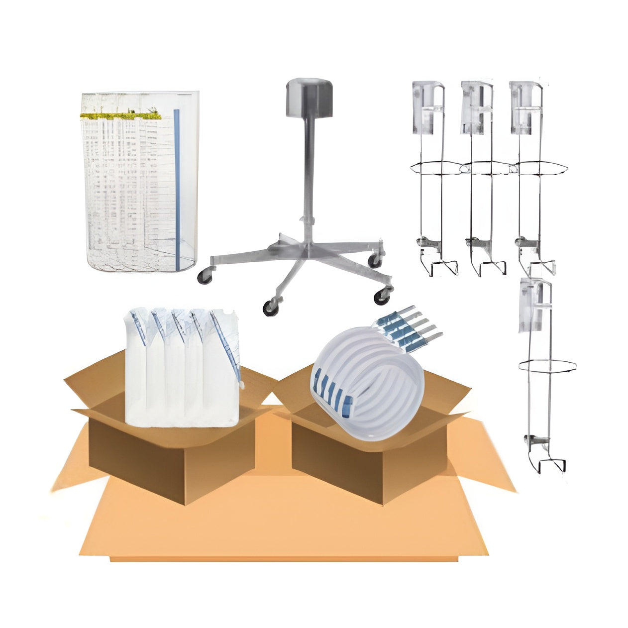 Kit ajustable de acero para canister de 3000 ml MSI con accesorios, usado en procedimientos médicos.