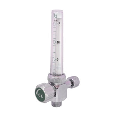 Flujómetro sencillo para oxígeno Beracah Médica, rango 0-15 LPM, con rosca para regulación de flujo en equipo médico.