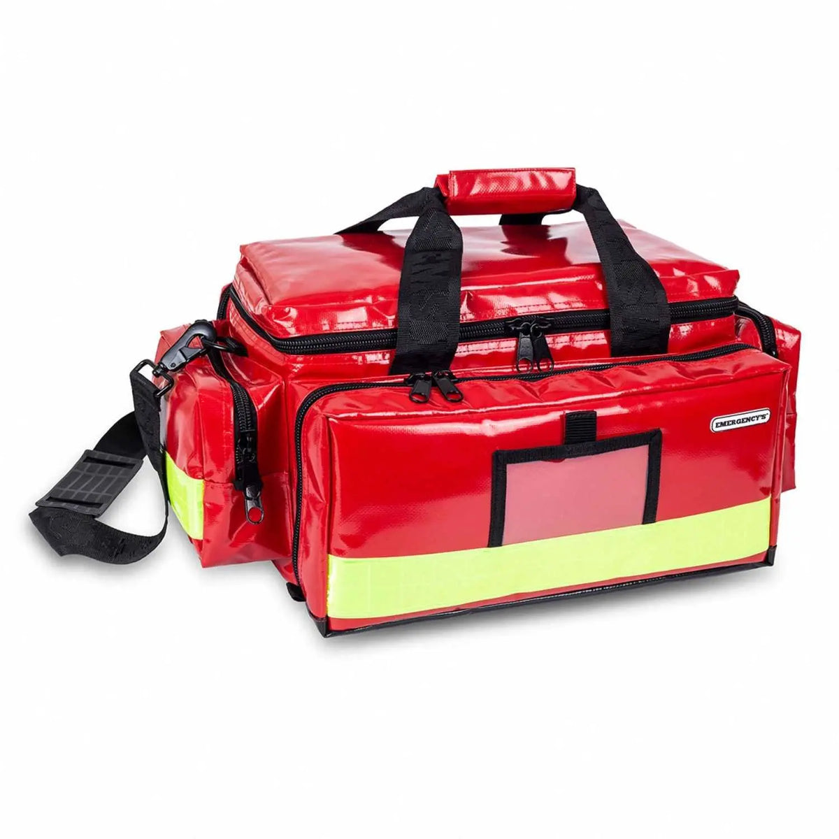 Mochila ligera de emergencias para material sanitario delicado con tarpaulin rojo, marca Beracah Medica, mochila vacía.