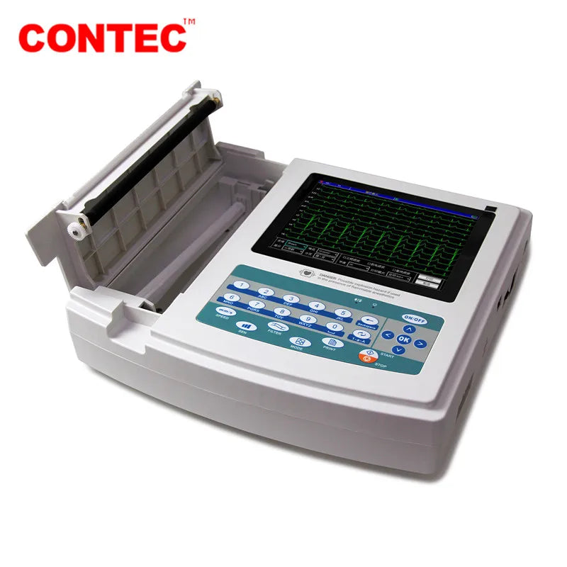 Electrocardiógrafo con Pantalla táctil Digital, 12 canales, 12 cables, ECG, EKG, electrocardiógrafo, Software para PC, ECG1200G