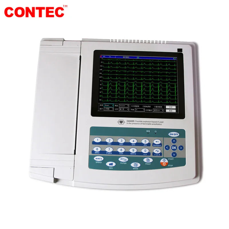 Electrocardiógrafo con Pantalla táctil Digital, 12 canales, 12 cables, ECG, EKG, electrocardiógrafo, Software para PC, ECG1200G
