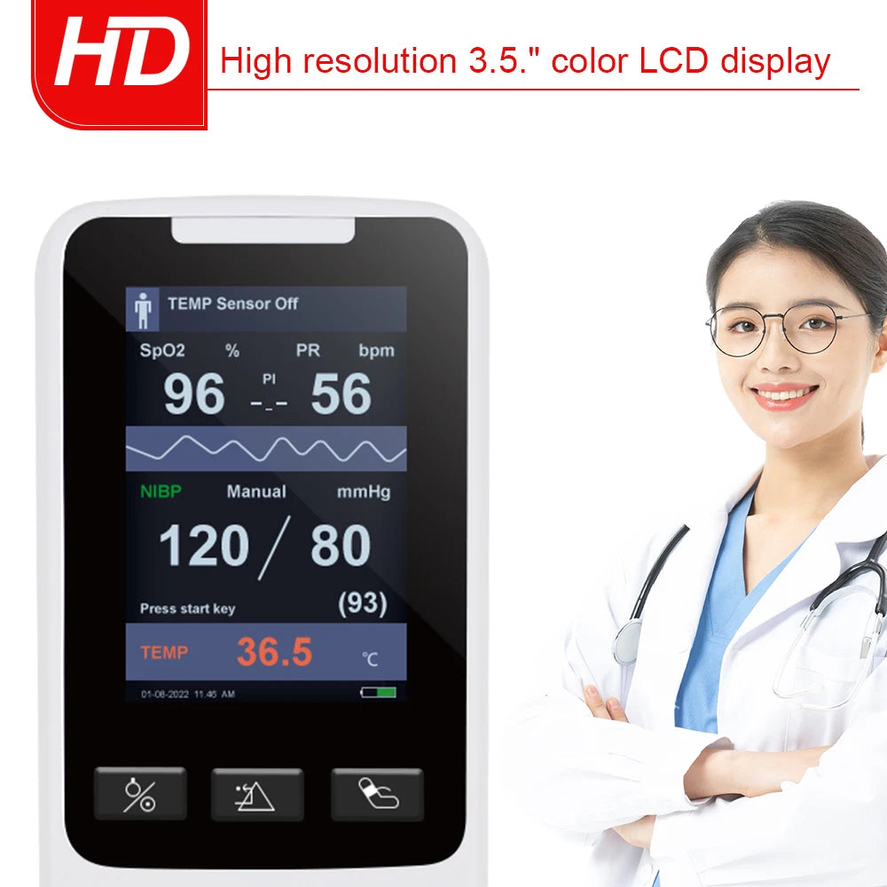 Monitor de signos vitales portátil para Hospital, Monitor de frecuencia clínica, Monitor de pacientes SPO2 PR NIBP TEMP, pediátrico humano, almacén de México