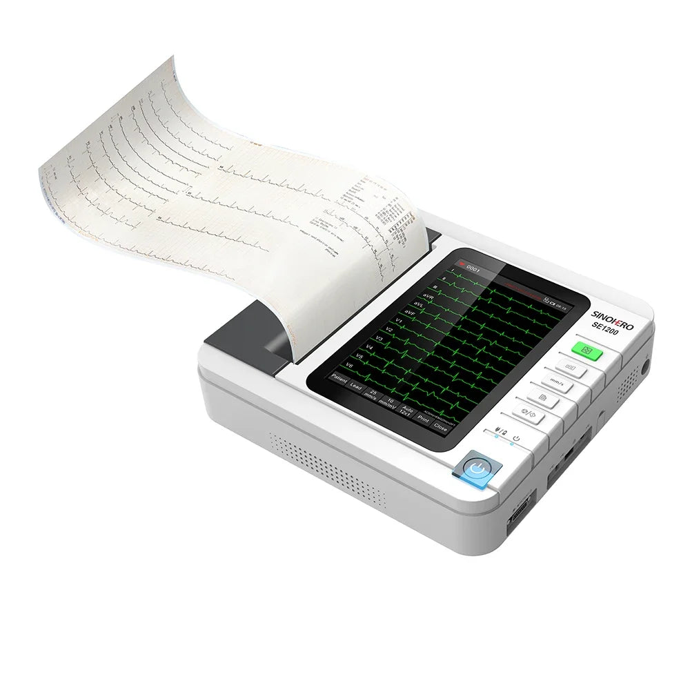 SINOHERO-máquina EKG portátil SE1200, máquina Digital LCD a Color de 10,1 pulgadas, 12 canales de plomo con papel de impresión/suministros médicos