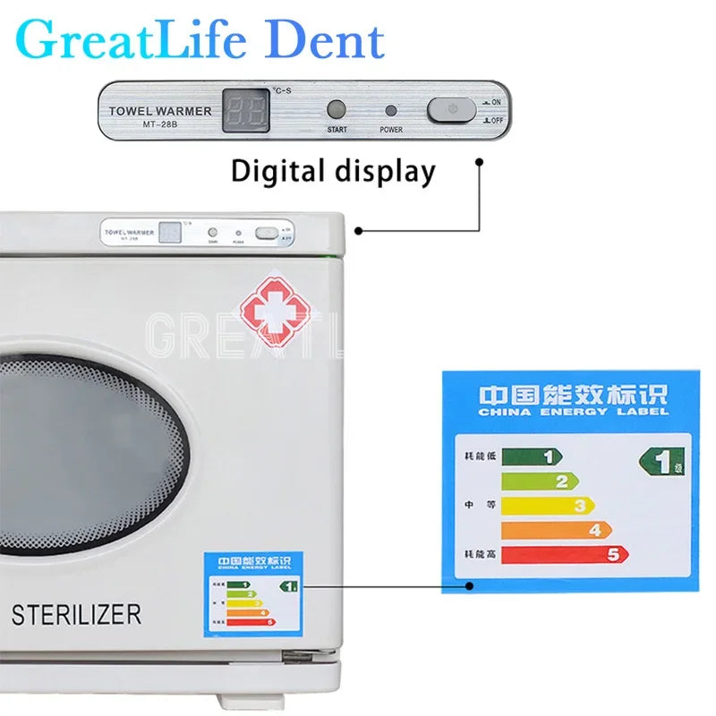 GreatLife Dent Equipo de laboratorio Dental Original, gabinete de desinfección UV, esterilizador médico con función de secado eléctrico, 28L