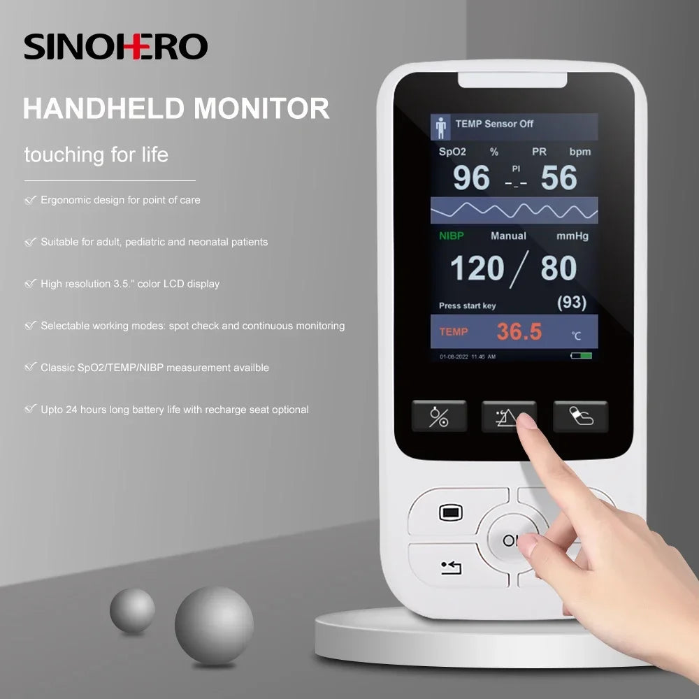 Monitor de signos vitales portátil para Hospital, Monitor de frecuencia clínica, Monitor de pacientes SPO2 PR NIBP TEMP, pediátrico humano, almacén de México