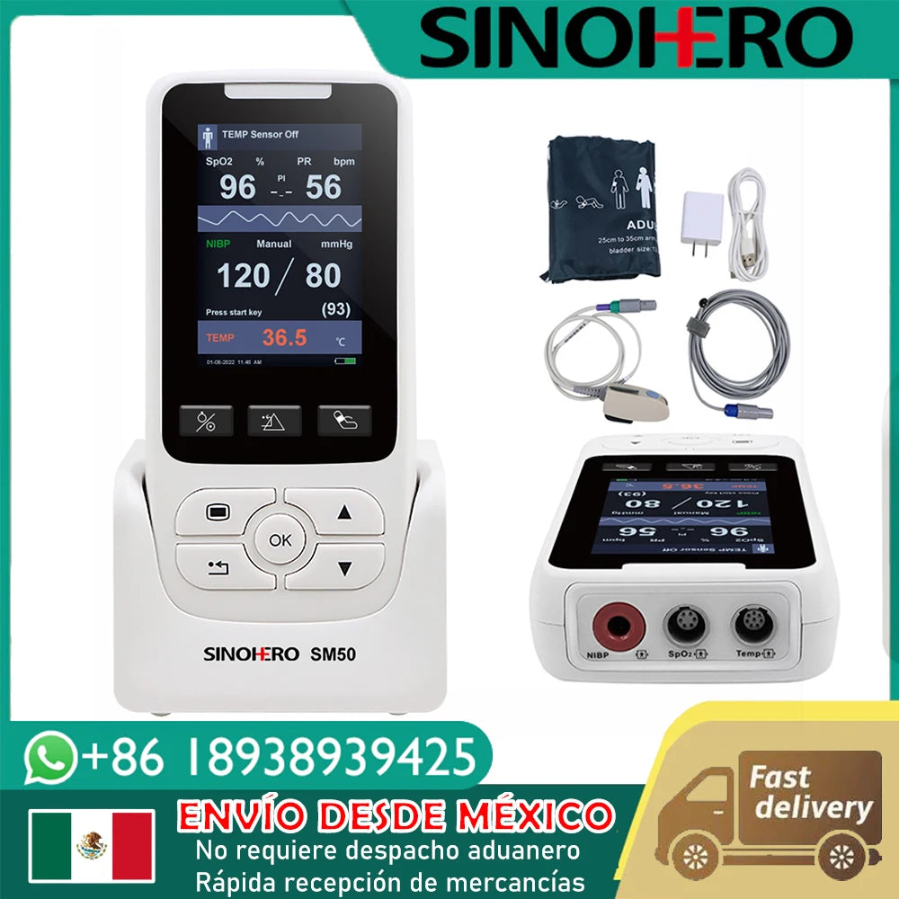 Monitor de signos vitales portátil para Hospital, Monitor de frecuencia clínica, Monitor de pacientes SPO2 PR NIBP TEMP, pediátrico humano, almacén de México