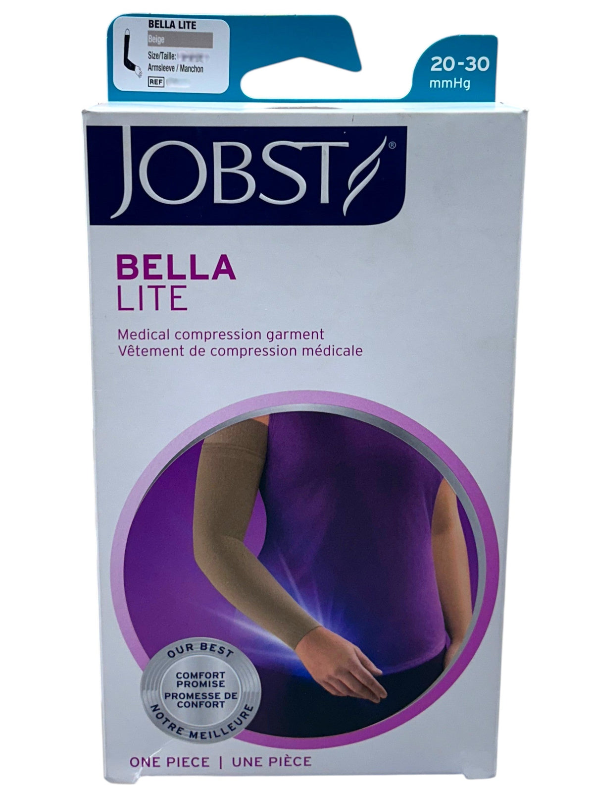 Manga de compresión JOBST de 20-30 mmHg, especialidades, en color neutro, mostrando el diseño y ajuste en la pierna.