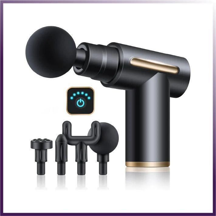 Cámara principal de pistola de masaje DC-eterus para aliviar músculos con diseño ergonómico y cabezales intercambiables.