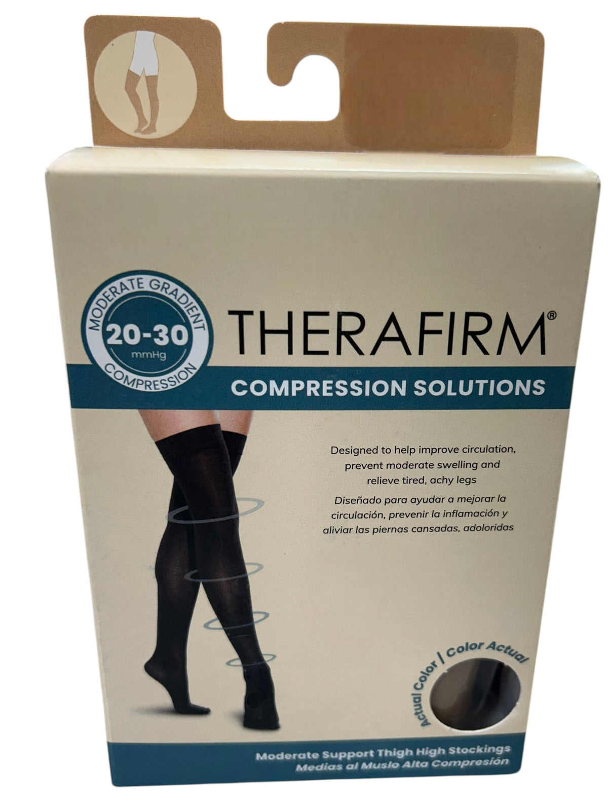 Medias de alta compresión Therafirm® 20-30 mmHg, especiales para mejorar circulación y soporte en las piernas.
