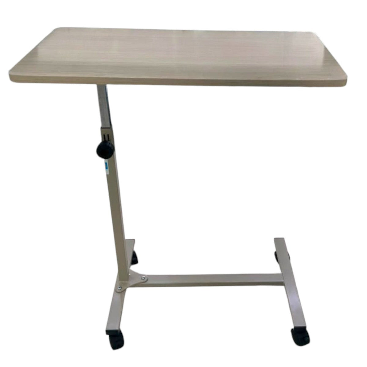 Mesa puente ajustable para cama hospitalaria Bienstar en color café, ideal para cuidado en casa con bandeja funcional.