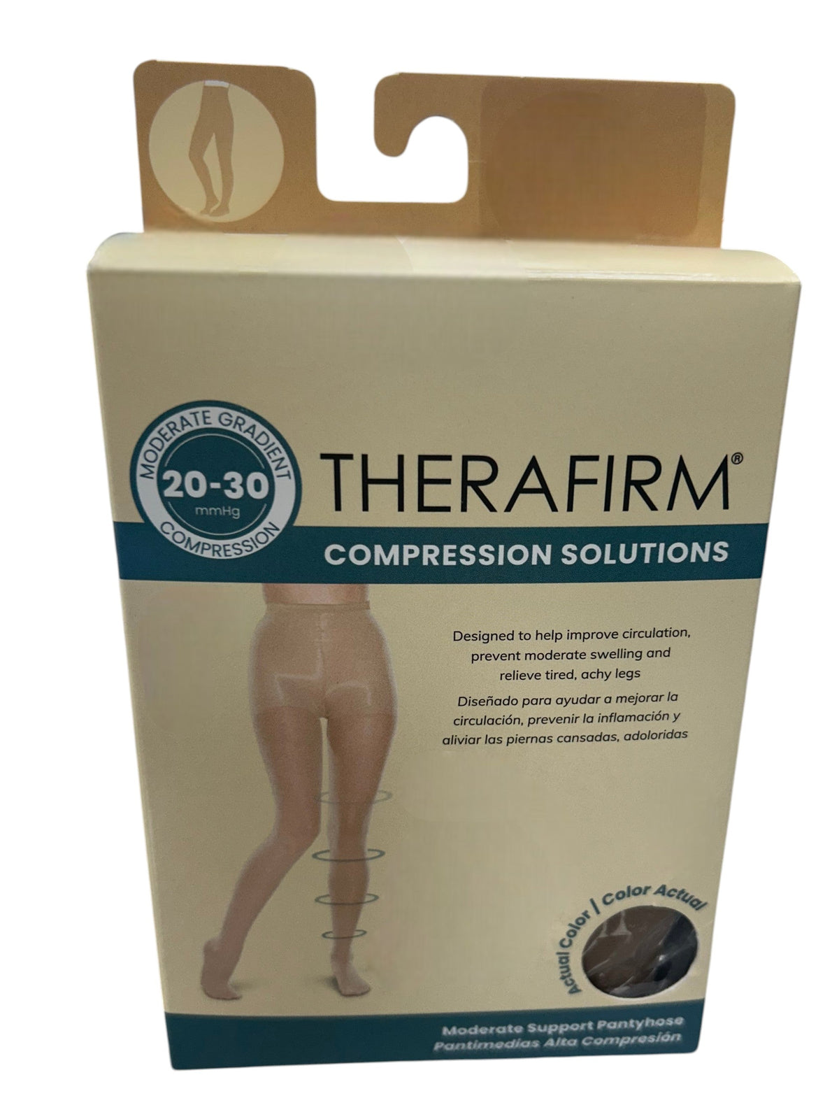 Medias de compresión Therafirm® de alta compresión 20-30 mmHg, con soporte para piernas y tobillos, en color neutro.