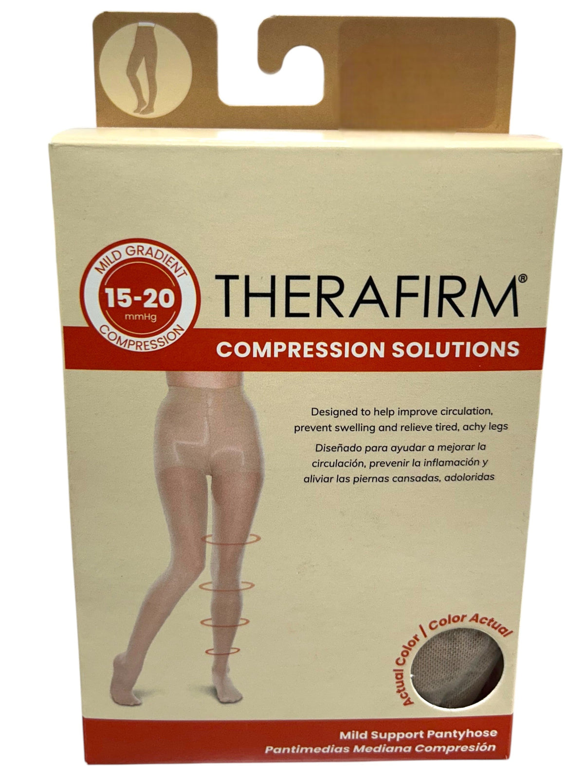 Pantimedia de compresión mediana THERAFIRM, 15-20 mmHg, con diseño cómodo y ajustado para mejorar la circulación en las piernas.