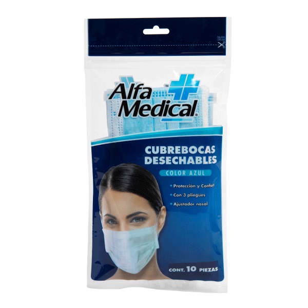 ALFA MEDICAL | DISPOSABLE FACE MASKS THREE-PLY / ADULT / BAG 10 PCS