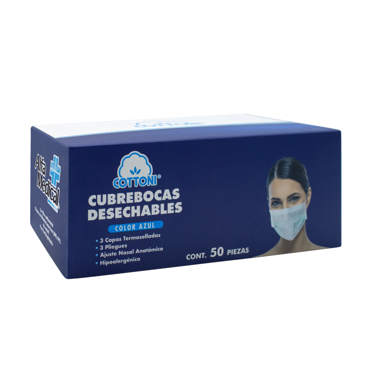ALFA MEDICAL | DISPOSABLE FACE MASKS THREE-PLY / ADULT / BOX 50 CT