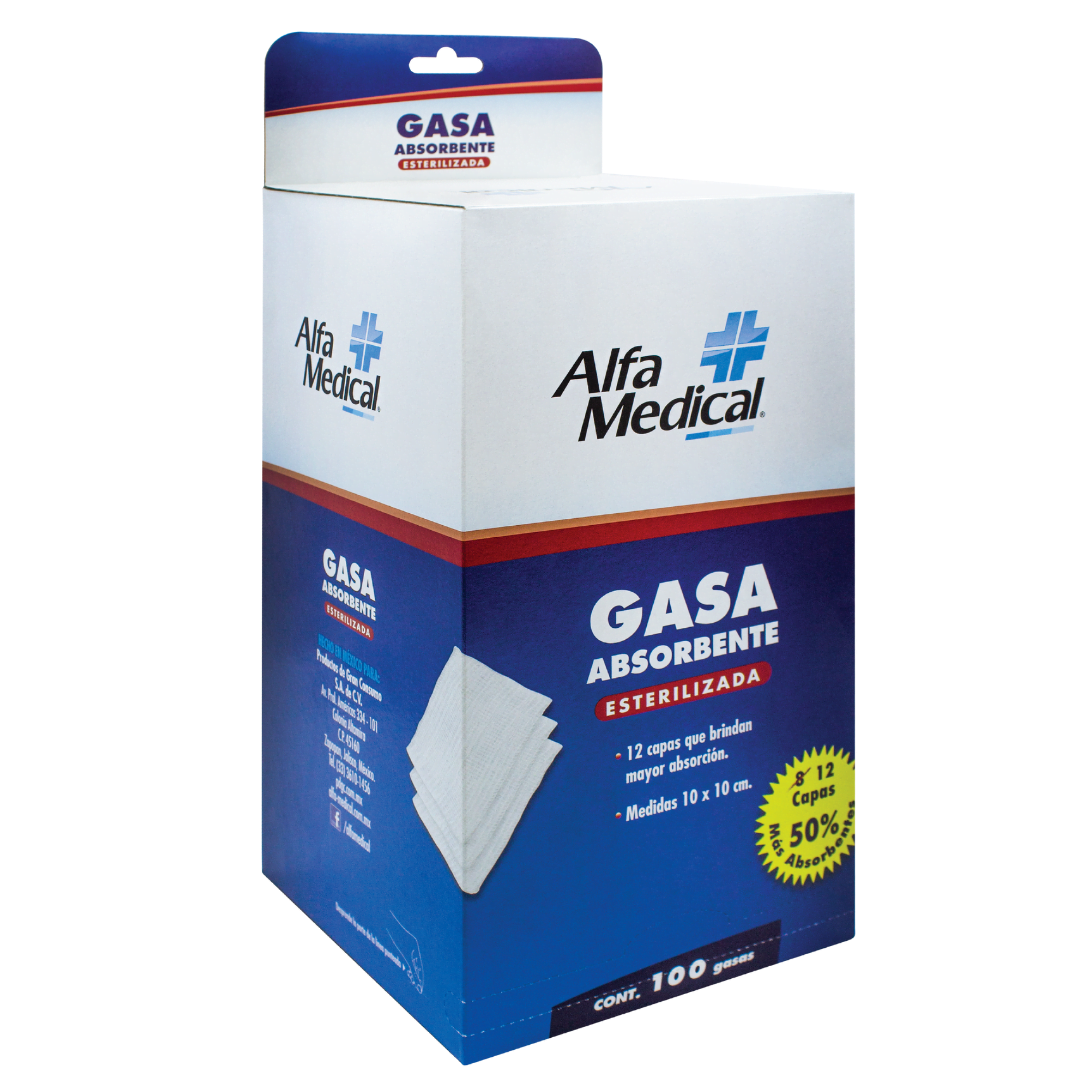 ALFA MEDICAL | STERILIZED ABSORBENT GAUZE 10 X 10 CM (12 PLY) / 100 PCS (DISPENSER)